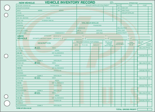AP-DSA-542-85 • Vehicle Inventory Records